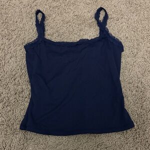 Navy Blue Lace Trim Camisole Top